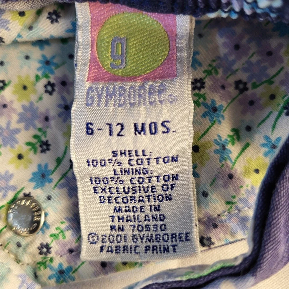 Y2K Gymboree Vintage Sz 6-12 Months Baby Girl Spring Flowers Blue Overalls 2001